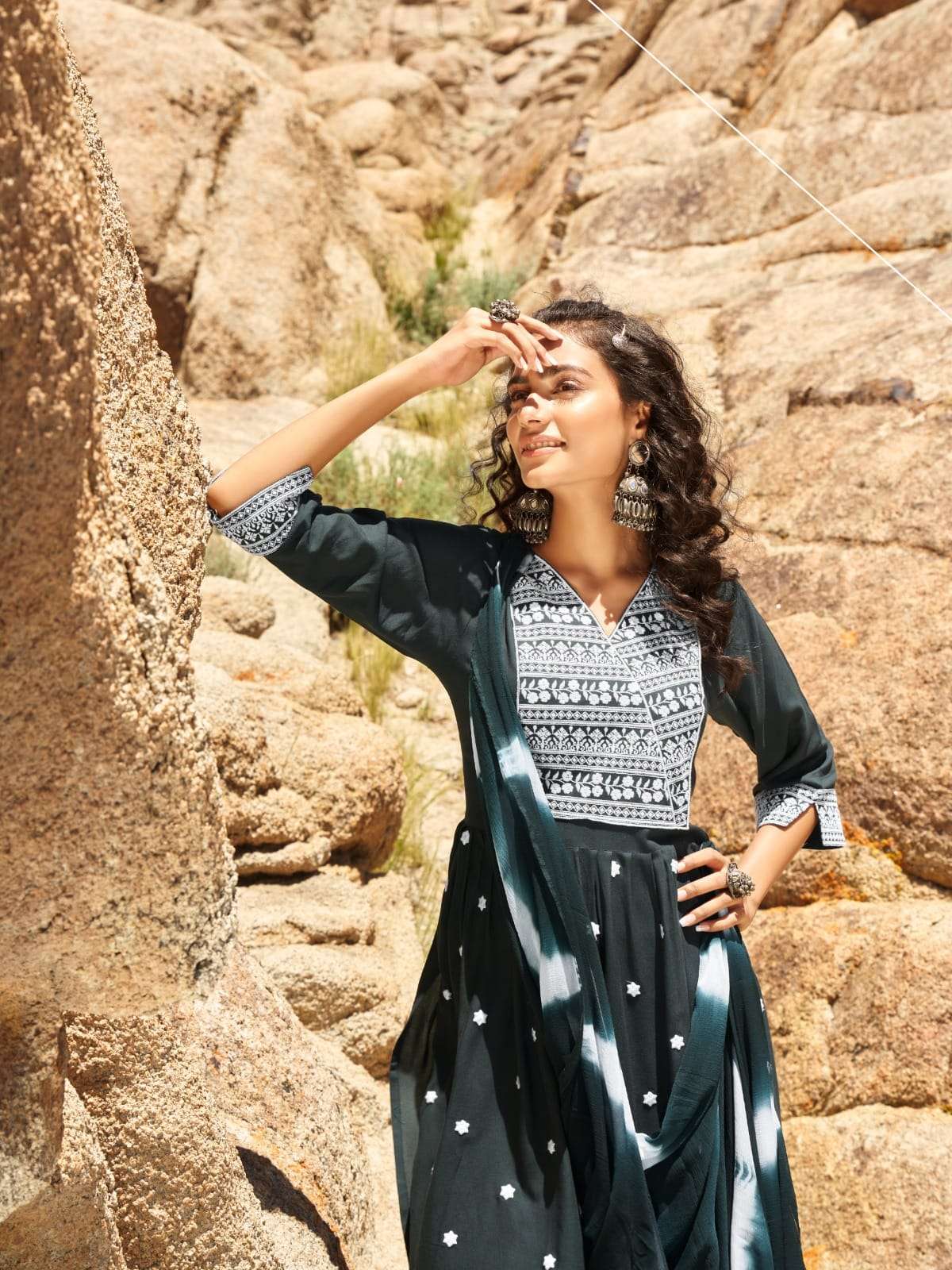 CORAL PURE RAYON SLUB SOBER EMBROIDERY WORK KURTI WITH PANT AND SHIBORI DUPATTA BY WANNA BRAND 2004 C